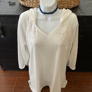 Shannon Ford New York White Hoodie Blouse Soft Pullover Large